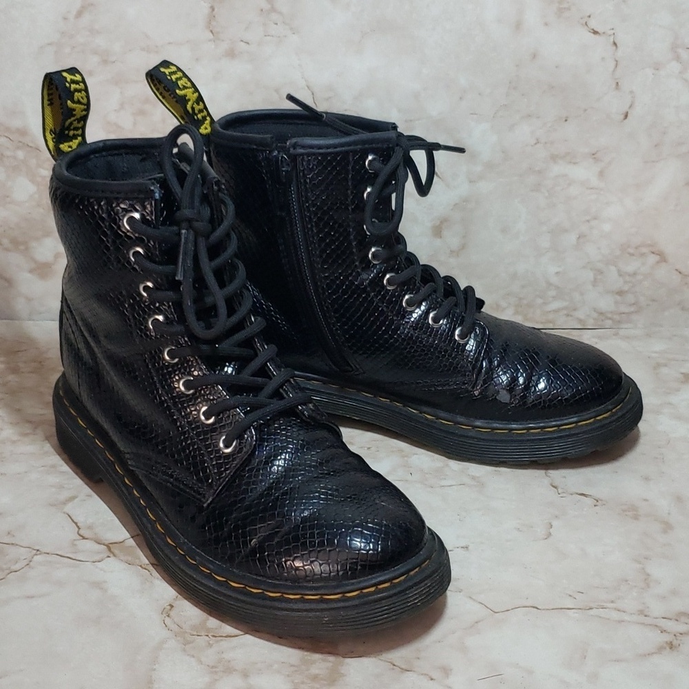 Dr. Martens Black Lace Up Youth Combat Boots Size 2